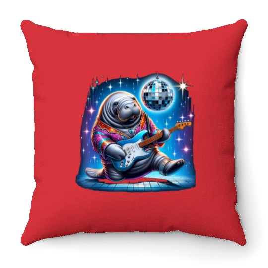 Disco Ball Guitar Manatee Throw Pillows