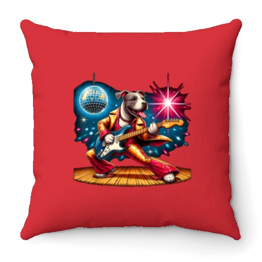 Disco Ball Guitar dog Throw Pillows