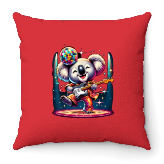 Disco Ball Guitar Koala Throw Pillows