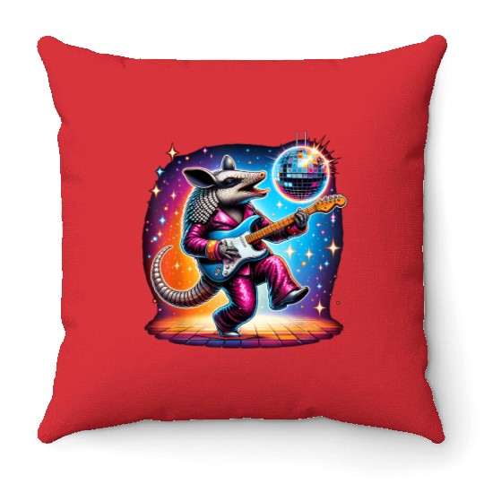 Disco Ball Guitar Armadillo Throw Pillows