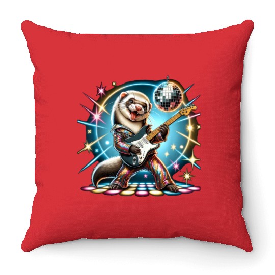Disco Ball Guitar Ferret Throw Pillows