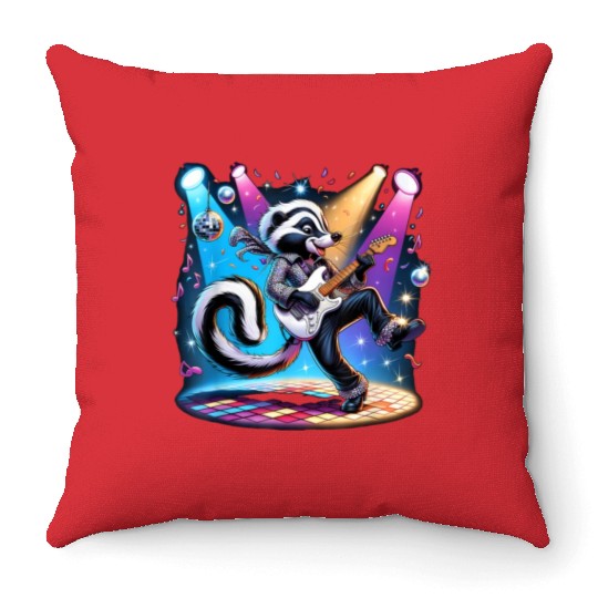 Disco Ball Guitar Skunk Throw Pillows