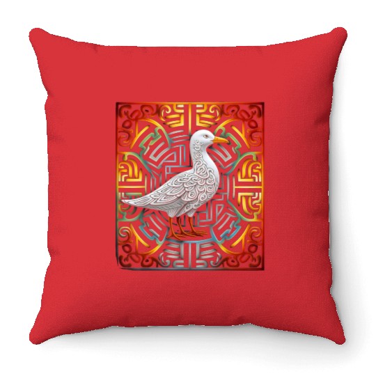 Seagull Mandala Graphic Illustration Throw Pillows