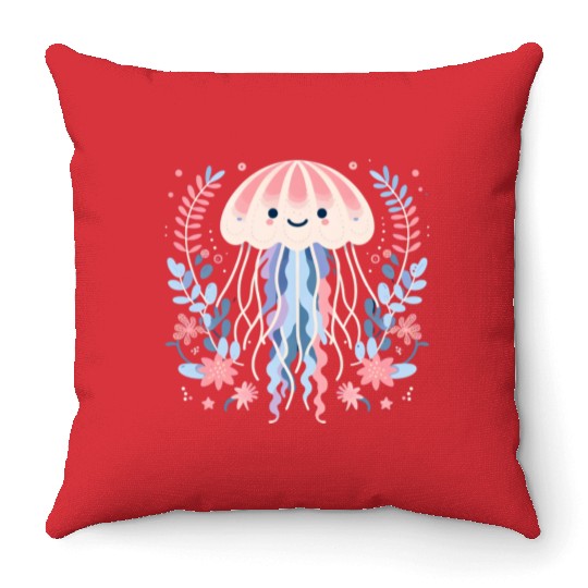 Floral Jellyfish Delight Throw Pillows