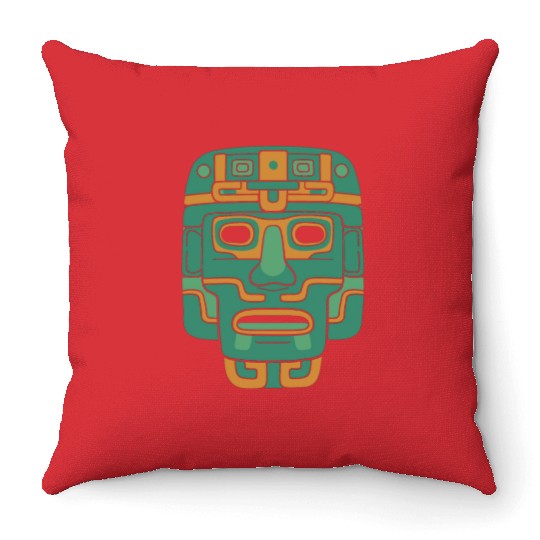 Aztec God Ancient Mythology Huitzilopochtli Mask Throw Pillows