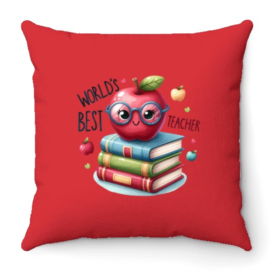 Worlds Best Teacher Apple And Books For Teacher Throw Pillows