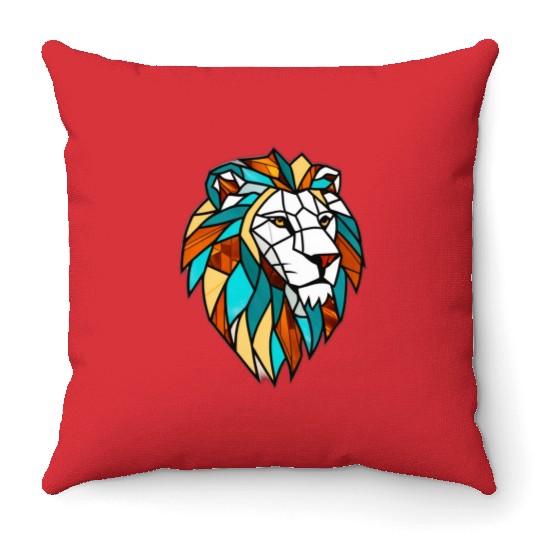 Geometric Lion Stained Glass Throw Pillows Disgin