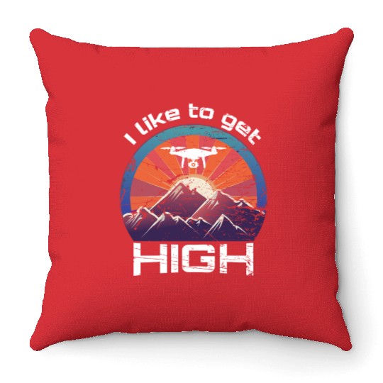 Drone FPV racing mountains retro vintage sunset Throw Pillows