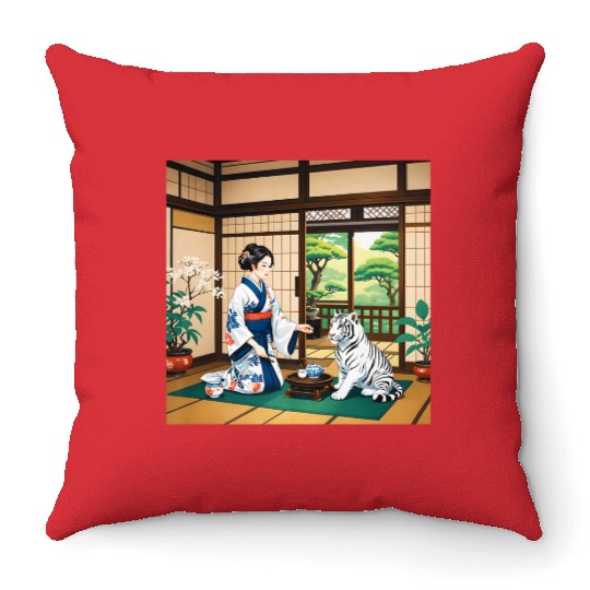 Fantasy Kimono Tiger Premium Throw Pillows