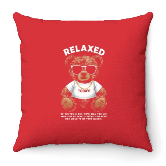 Relaxed Teddy Bear with Sunglasses Throw Pillows