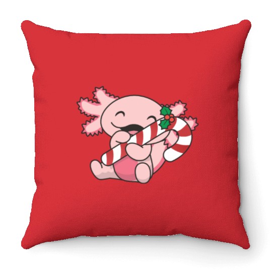 Axolotl Christmas Candy Cane Sweet Axolotl Throw Pillows