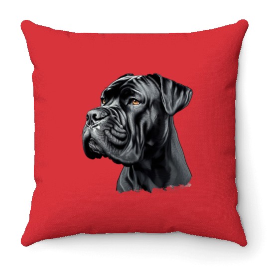 Black Cane Corso Dog Art Throw Pillows, Realistic Dog