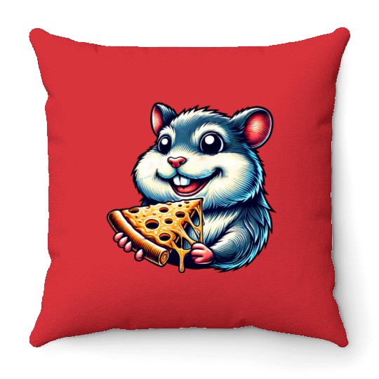 Hamster guinea pig pizza fast food lover Throw Pillows