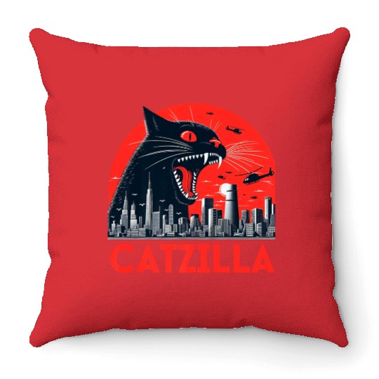 Catzilla Cat Japanese Premium Throw Pillows