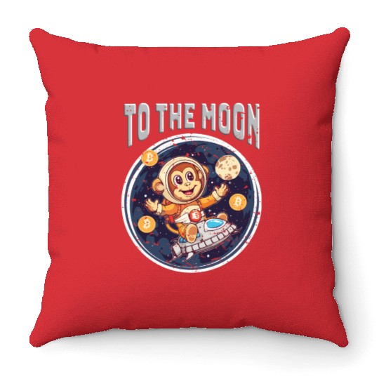 Cryptocurrency Bitcoin Ape To The Moon Throw Pillows