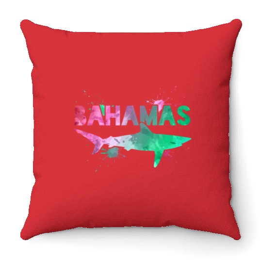 Bahamas Shark Watercolor Souvenir Throw Pillows