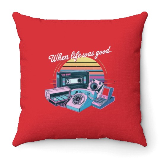 80's When Life was Good Gadgets in Synthwave Throw Pillows