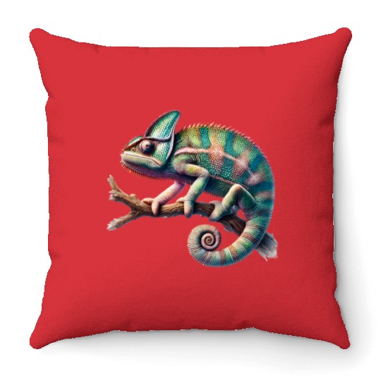 fascinating, lively chameleon motif Throw Pillows