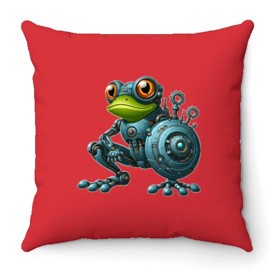 Cyborg Frog Toad Newt Robot Mech Design Throw Pillows