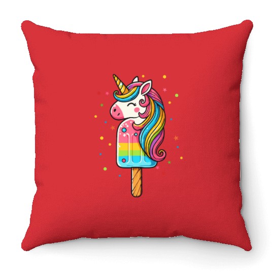 Colorful unicorn ice cream motif for summer Throw Pillows