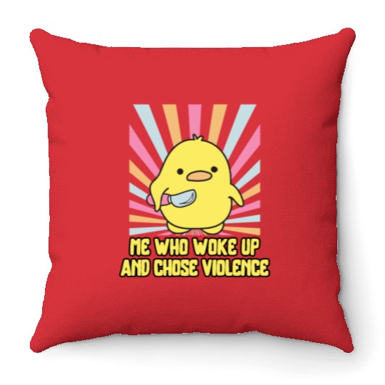 Cute Angry Duck Chick – Chose Violence Meme Throw Pillows