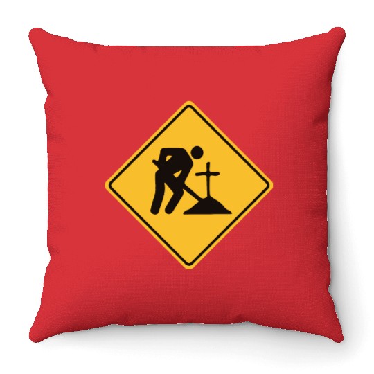 Midnight Exhume Site - Weird Road Sign Throw Pillows