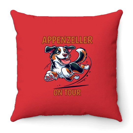 Appenzeller On Tour Funny Dog Lover Graphic Throw Pillows