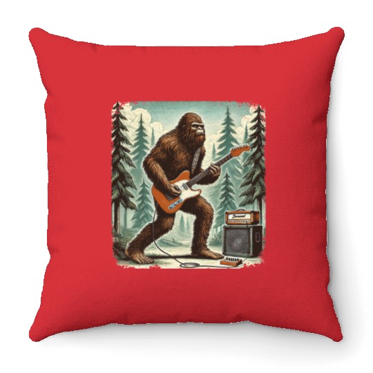 Bigfoot Playing Guitar Sasquatch Men Boys Women Throw Pillows
