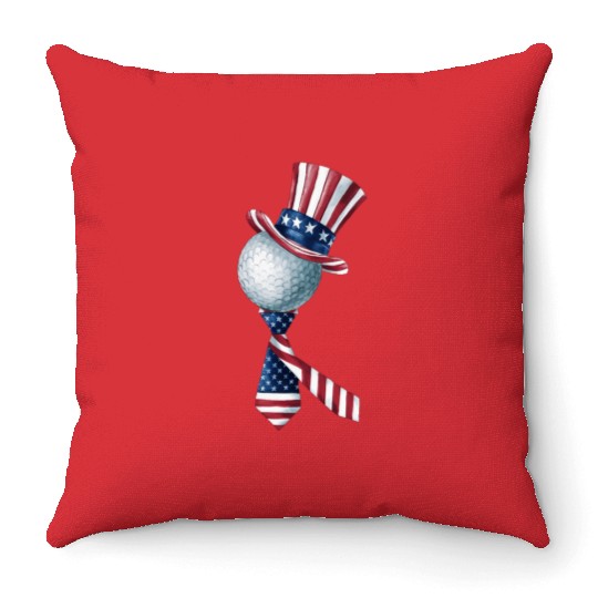Patriotic Golf Ball with USA Flag Hat and Bow Tie Throw Pillows