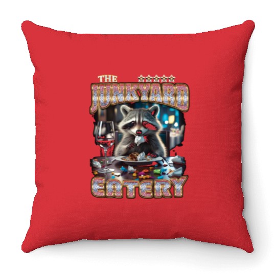 The Junkyard Eatery Funny Raccoon Bootleg Throw Pillows