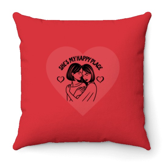 Happy Place Lesbian Couple Throw Pillows