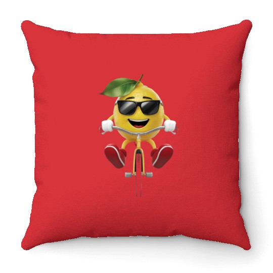 Lemon Cycling On Bike Realistic Throw Pillows