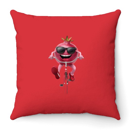 Pomegranate Cycling On Bike Realistic Throw Pillows