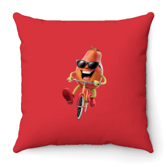 Papaya Cycling On Bike Realistic Throw Pillows
