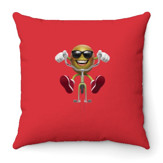 Kiwi Cycling On Bike Realistic Throw Pillows