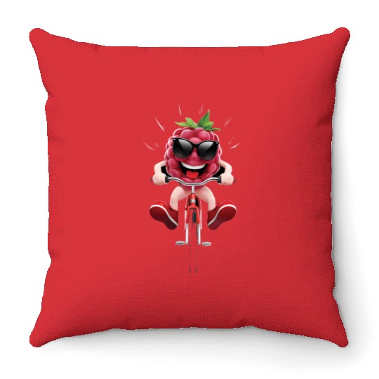 Raspberry Cycling On Bike Realistic Throw Pillows