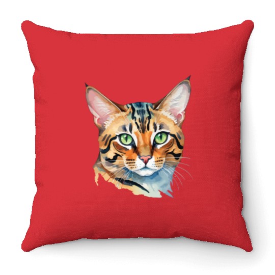Leopard Cat Watercolor Throw Pillows