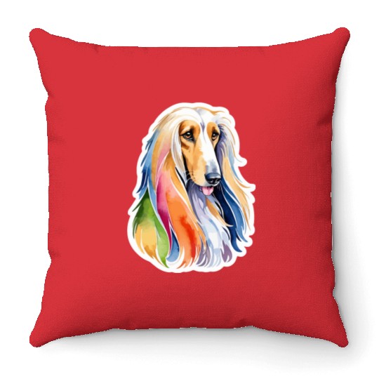 Afghan Hound Dog Watercolor Throw Pillows