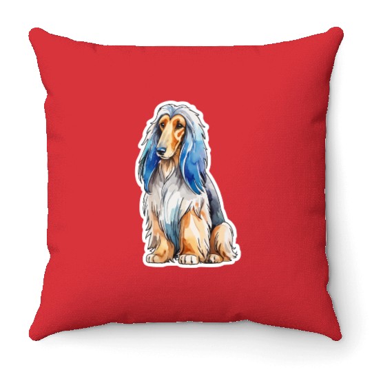 Afghan Hound Dog Watercolor Throw Pillows