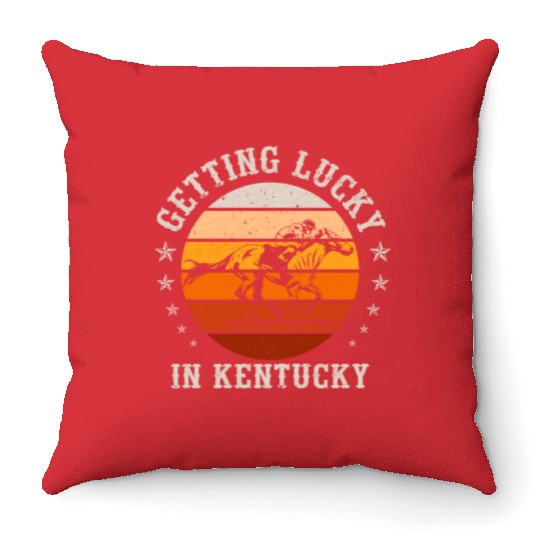Getting Lucky In Kentucky Horse Racing Throw Pillows
