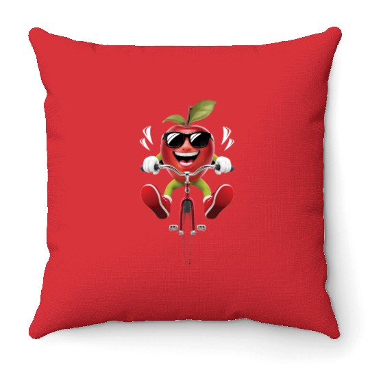 Apple Cycling On Bike Realistic Throw Pillows
