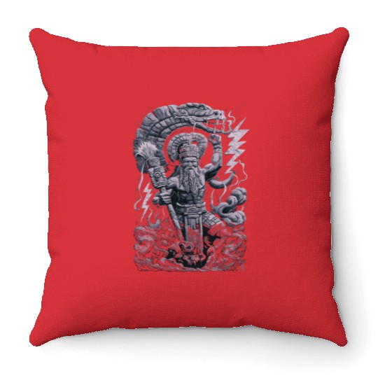 Maya God Mayan Mythology Chaac with Lightning and Throw Pillows