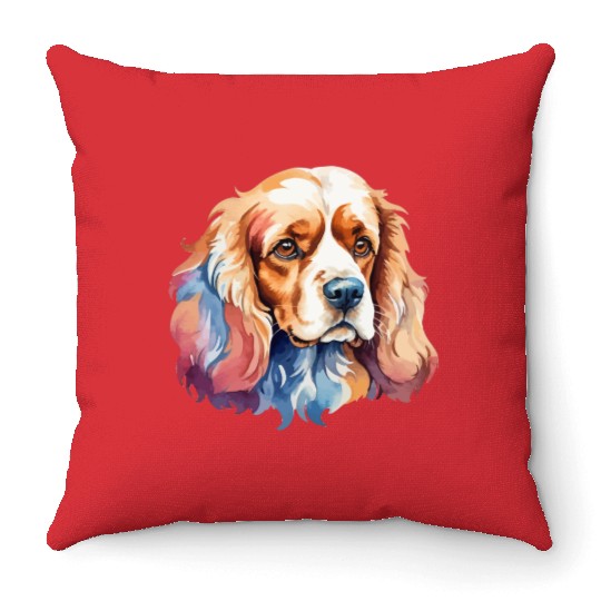 American Cocker Spaniel Watercolor Throw Pillows