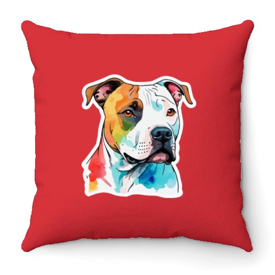 American Staffordshire Terrier Watercolor Throw Pillows