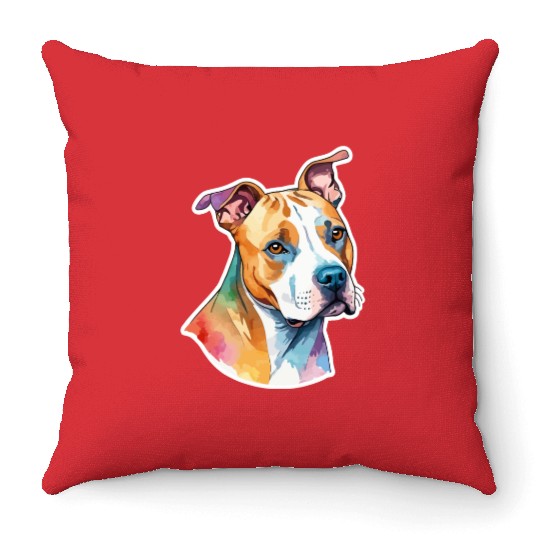 American Staffordshire Terrier Watercolor Throw Pillows