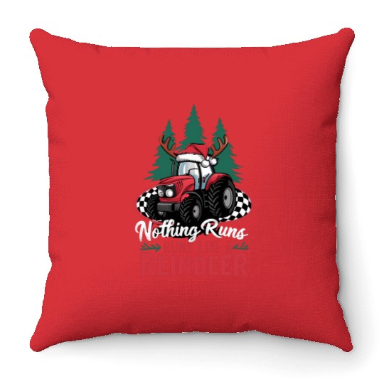 Nothing Runs Like A Reindeer Christmas Tractor Throw Pillows