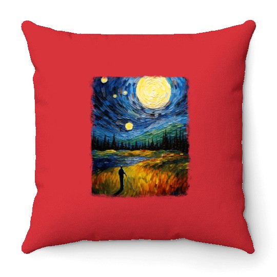 Golf Player Golfer Golfing Starry Night Painting Throw Pillows