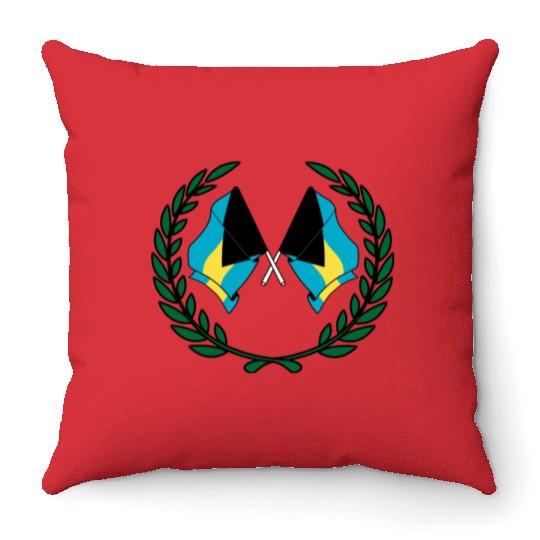 Flags Bahamas in laurel wreath Throw Pillows