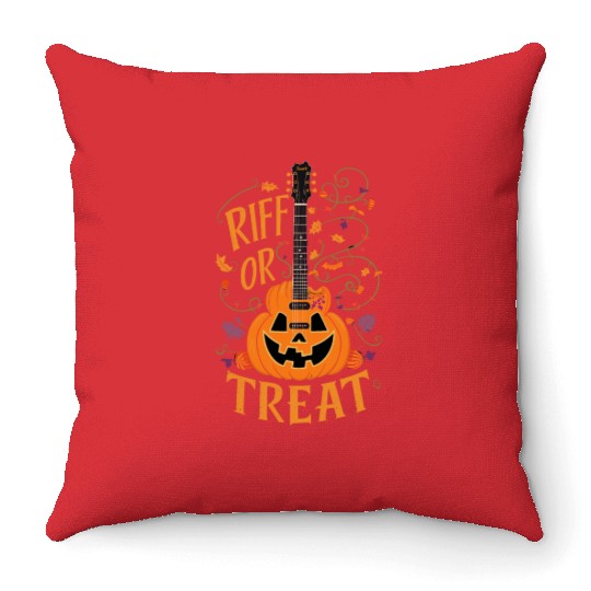 musical pumpkin autumn vibes spooky guitar autumn Throw Pillows