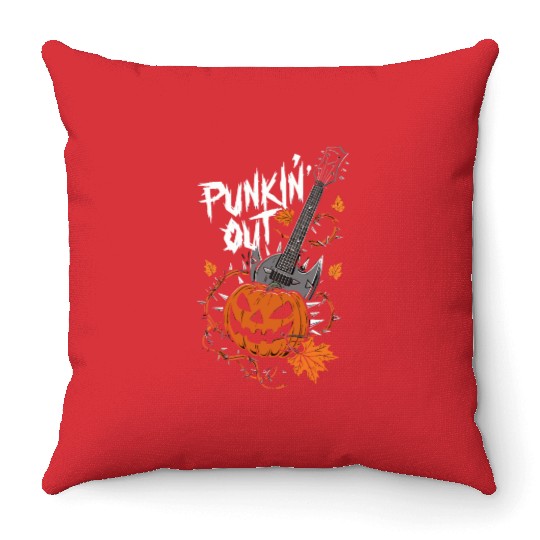 musical pumpkin autumn vibes spooky guitar autumn Throw Pillows